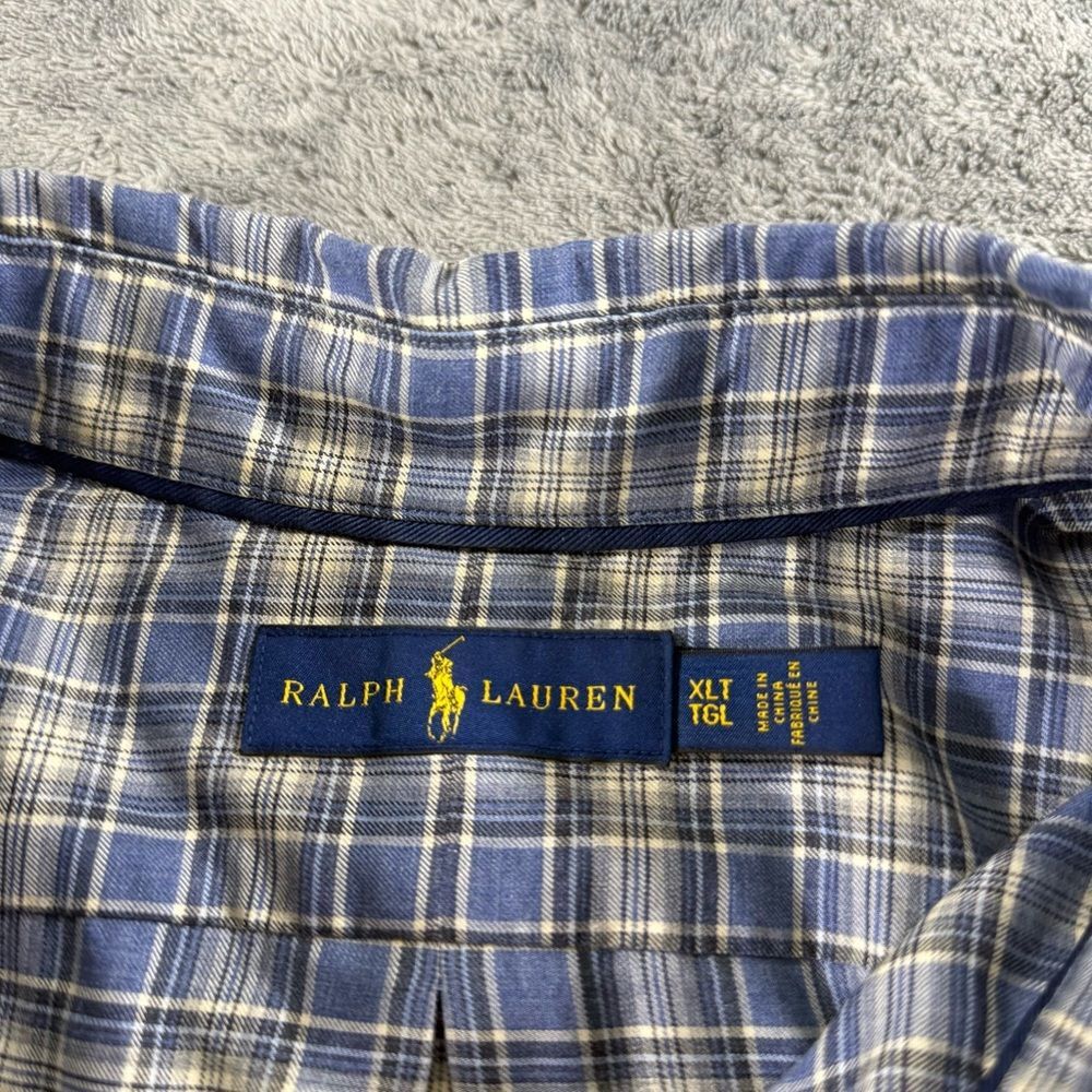Ralph Lauren Blue Plaid Button-Down Long Sleeve Shirt XLT Blue Cream Navy - Picture 4 of 4